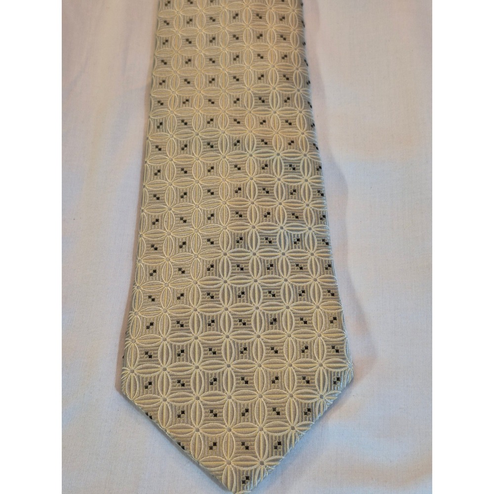Burma Bibas Mens 100% Silk Necktie Silver Champagne Geometric Pattern Formal Tie